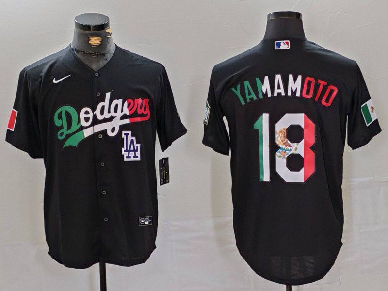 Men Los Angeles Dodgers 18 Yamamoto Black Fashion Nike Game MLB Jersey style 7014